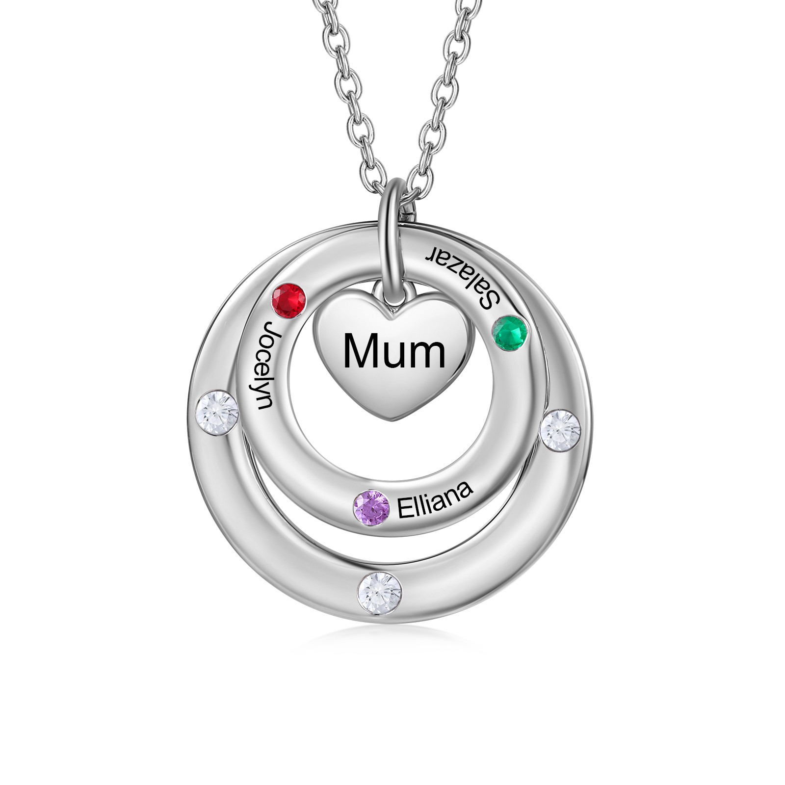 Personalised Necklace Custom 3 Birthstones and Names Jewelry Ideal Mothers' Day Gift | Jessemade