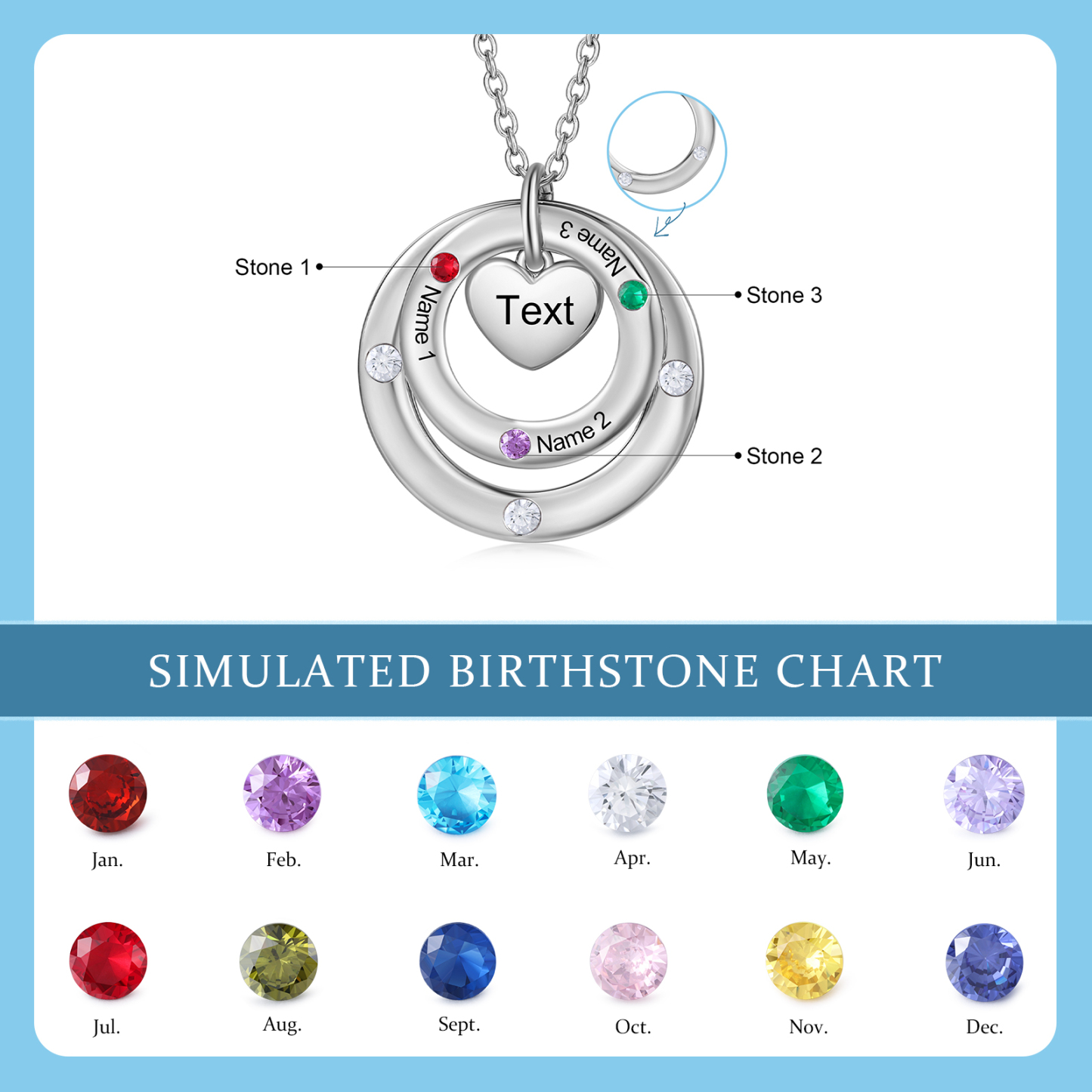 Personalised Necklace Custom 3 Birthstones and Names Jewelry Ideal Mothers' Day Gift | Jessemade
