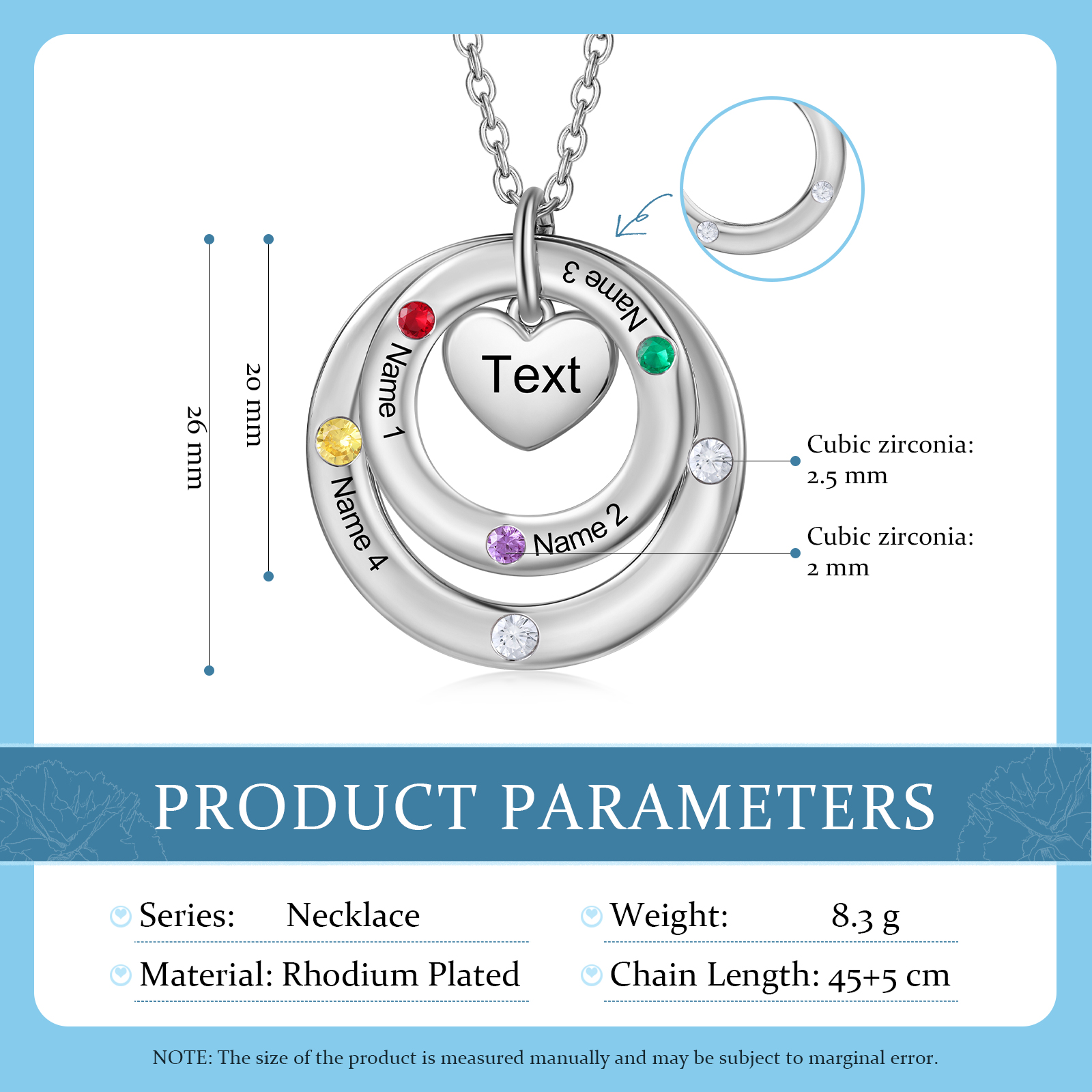 Personalised Necklace Custom 4 Birthstones and Names Jewelry Ideal Mothers' Day Gift | Jessemade