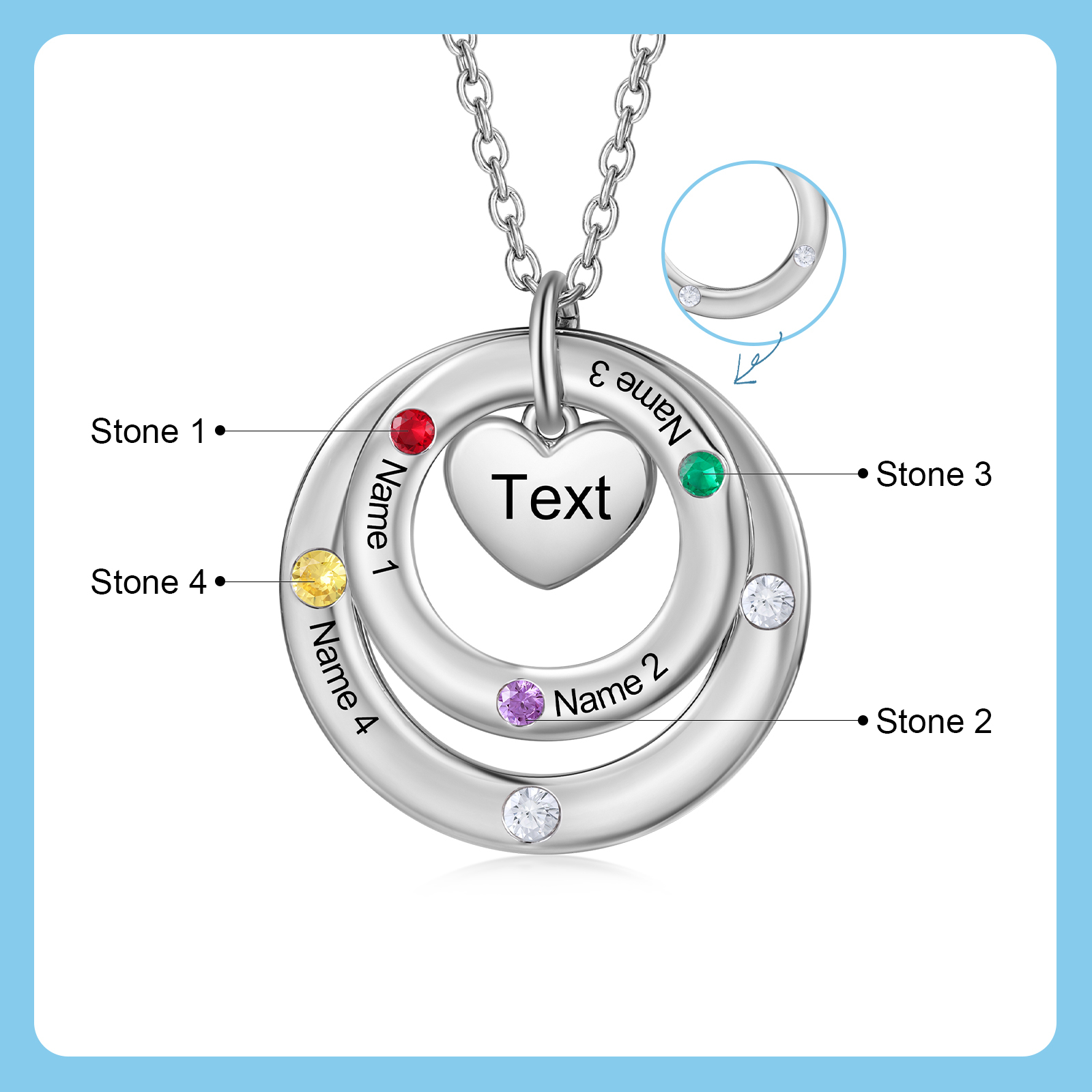 Personalised Necklace Custom 4 Birthstones and Names Jewelry Ideal Mothers' Day Gift | Jessemade