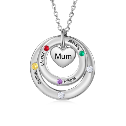 Personalised Four Birthstone Necklace – Custom Engraved Family Pendant Gift | Jessemade