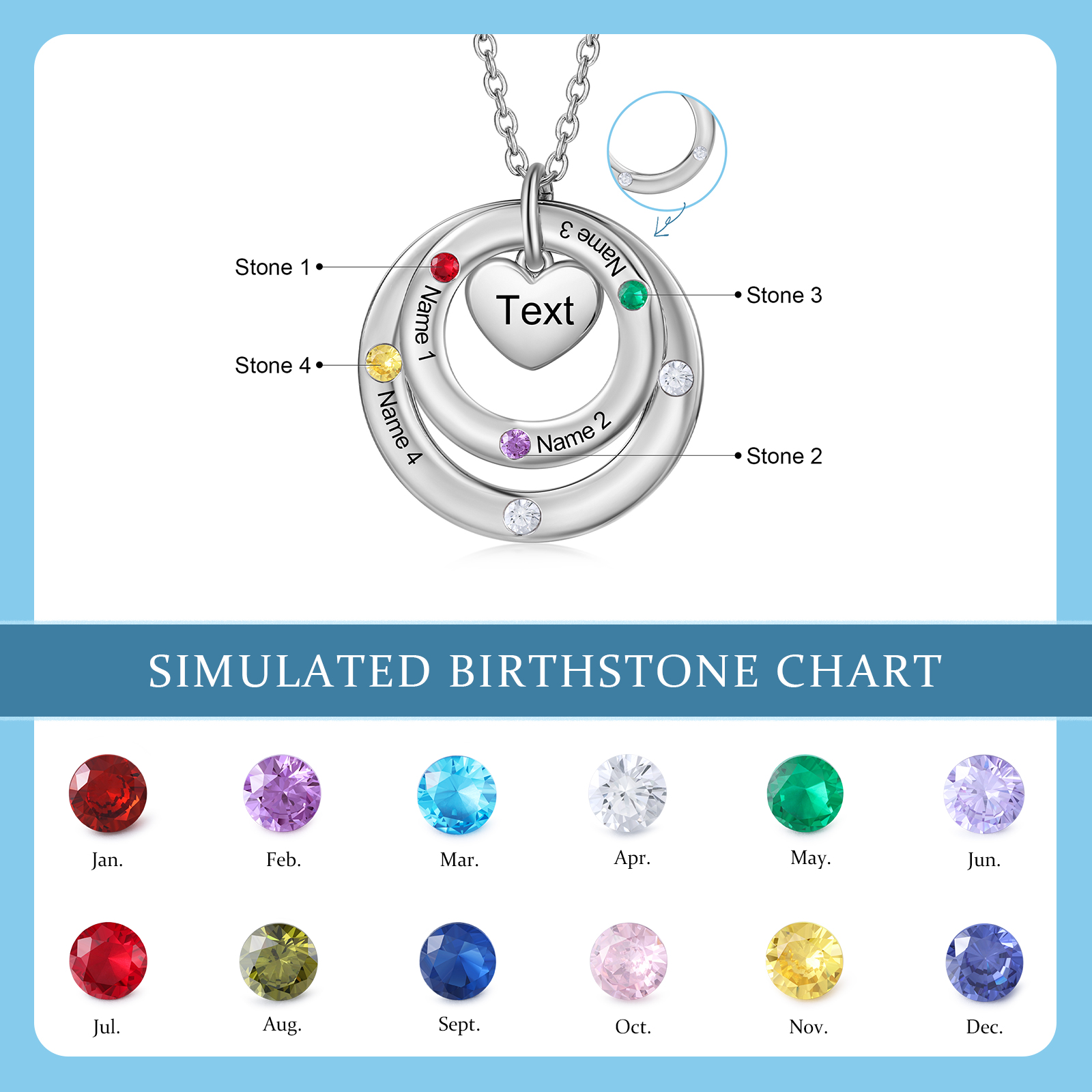 Personalised Necklace Custom 4 Birthstones and Names Jewelry Ideal Mothers' Day Gift | Jessemade