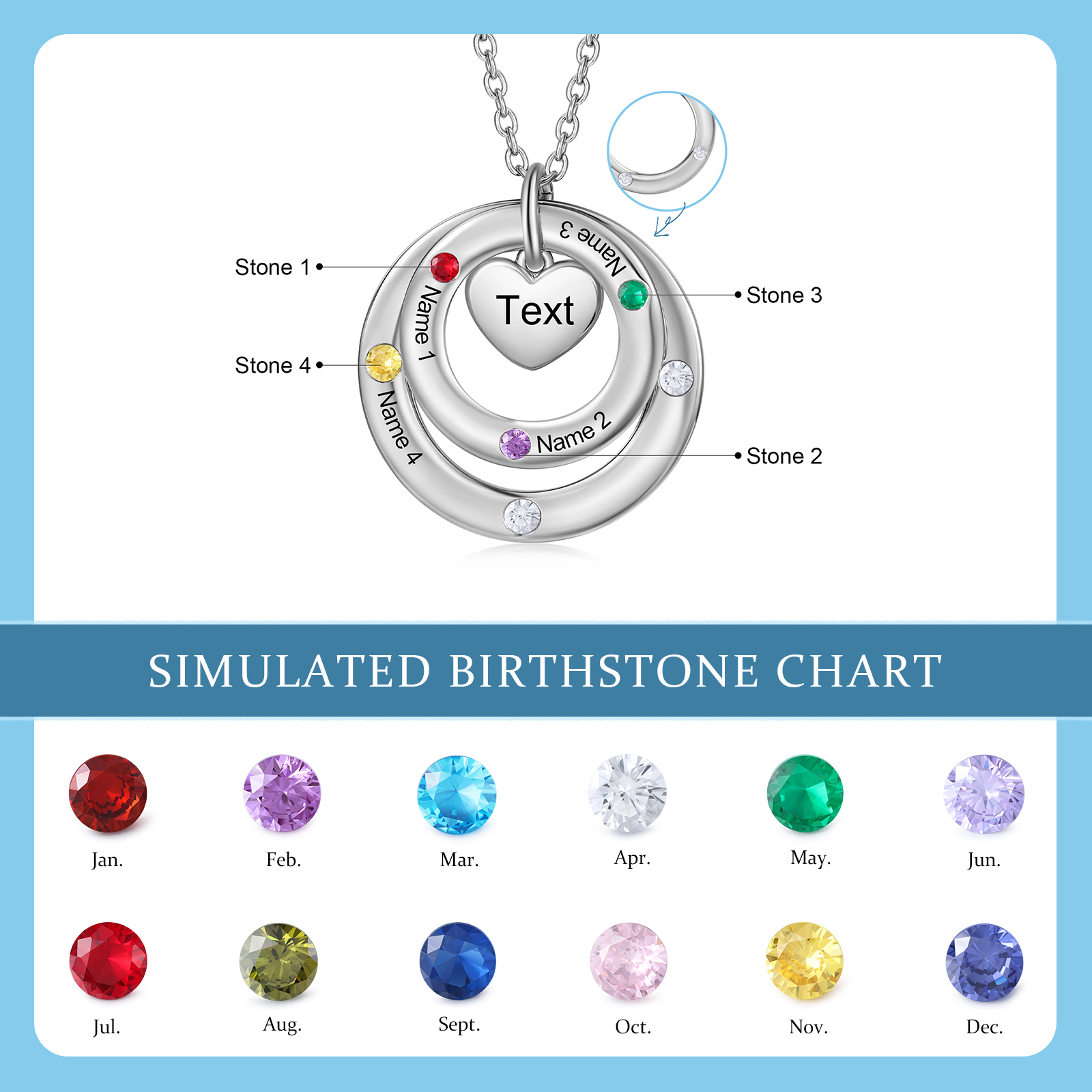 Personalised Necklace Custom 4 Birthstones and Names Jewelry Ideal Mothers' Day Gift | Jessemade