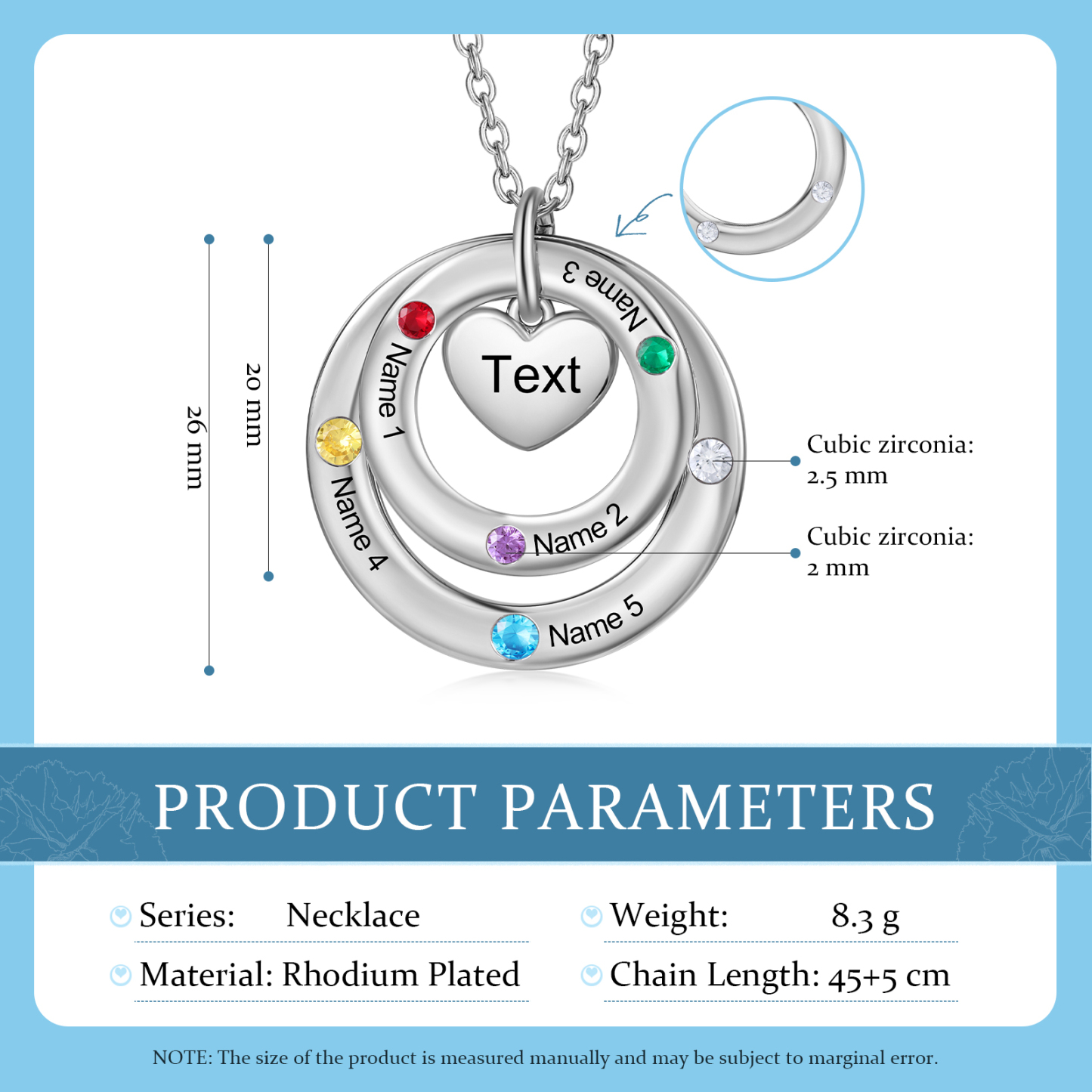 Personalised Necklace Custom 5 Birthstones and Names Jewelry Ideal Mothers' Day Gift | Jessemade