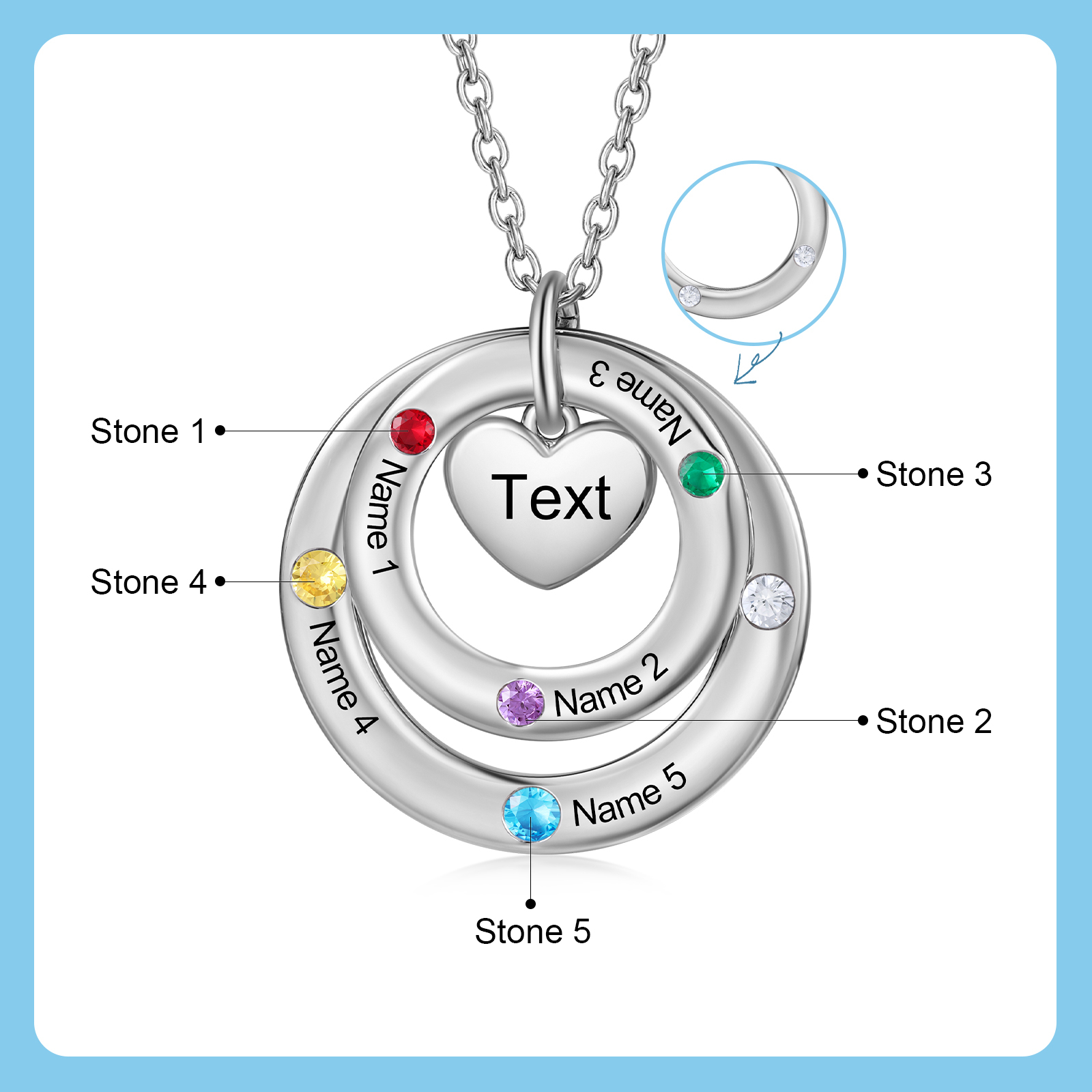 Personalised Necklace Custom 5 Birthstones and Names Jewelry Ideal Mothers' Day Gift | Jessemade