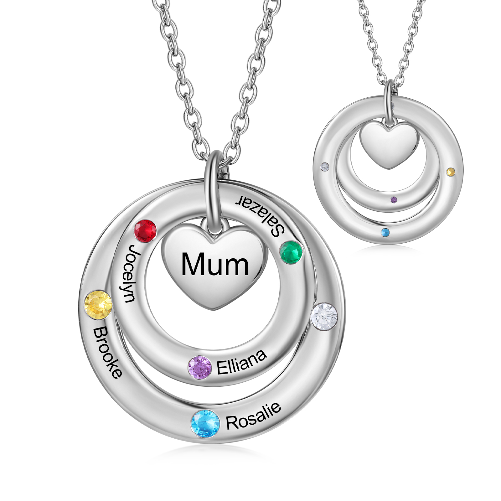 Personalised Necklace Custom 5 Birthstones and Names Jewelry Ideal Mothers' Day Gift | Jessemade