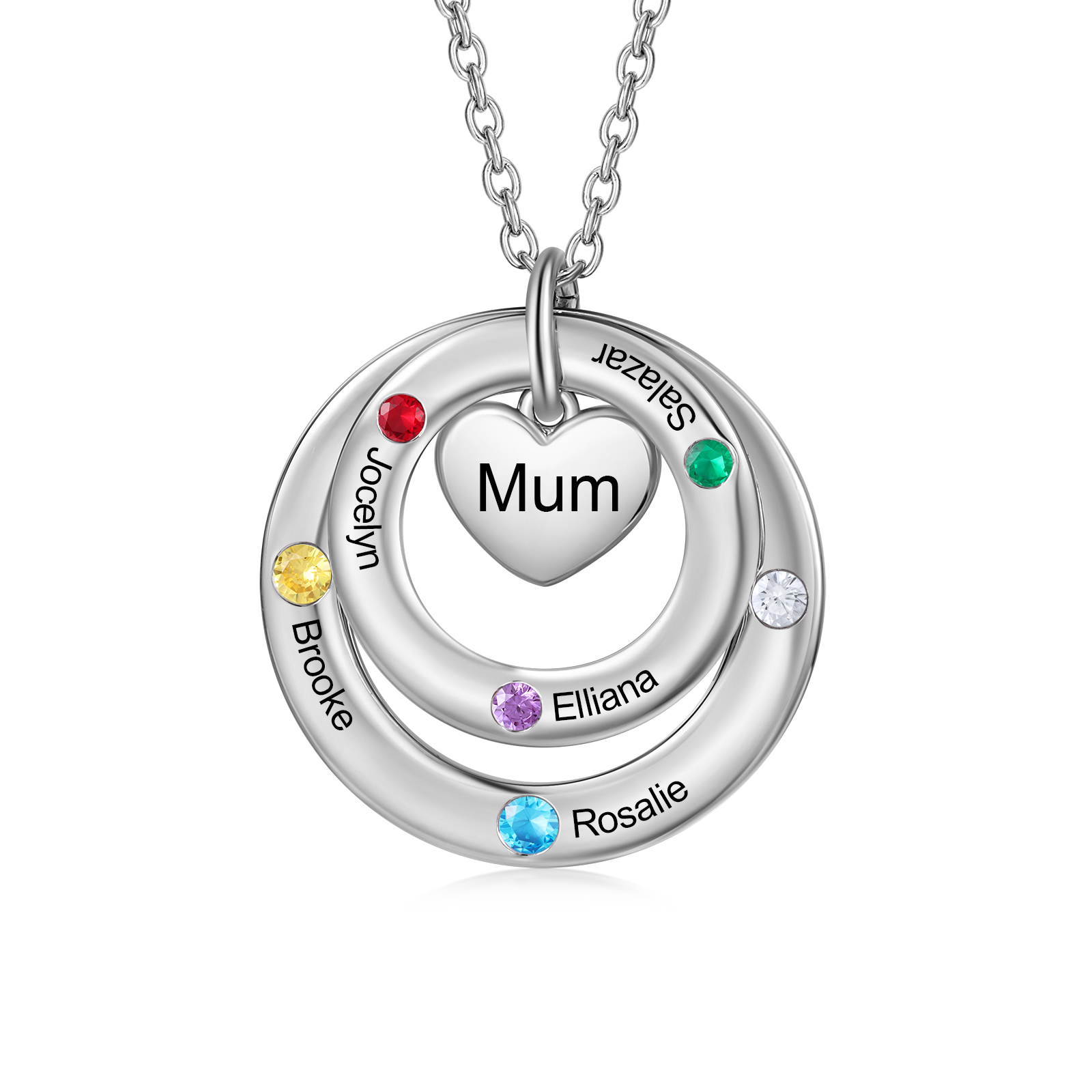 Personalised Five Birthstone Necklace – Custom Engraved Family Pendant Gift | Jessemade