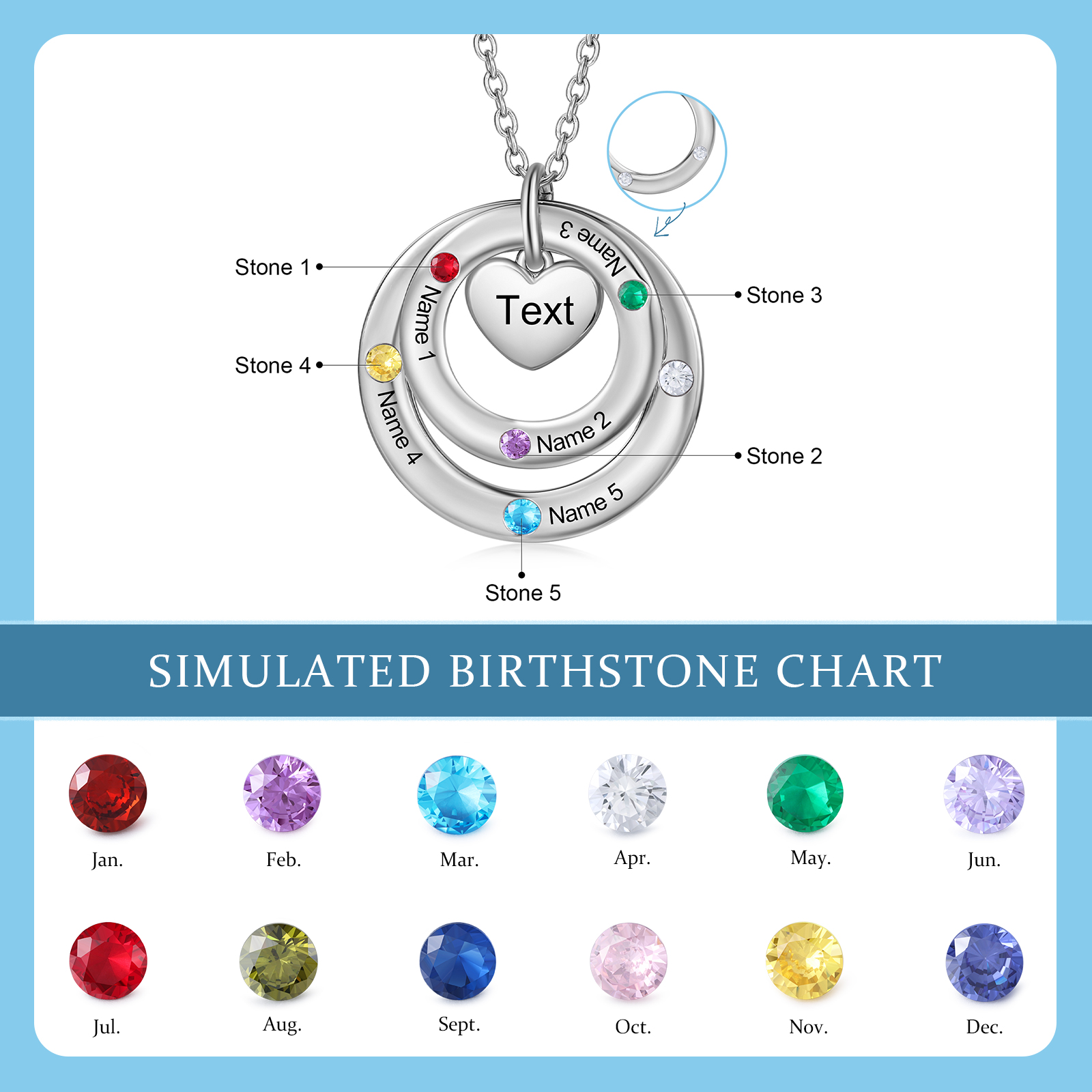 Personalised Necklace Custom 5 Birthstones and Names Jewelry Ideal Mothers' Day Gift | Jessemade