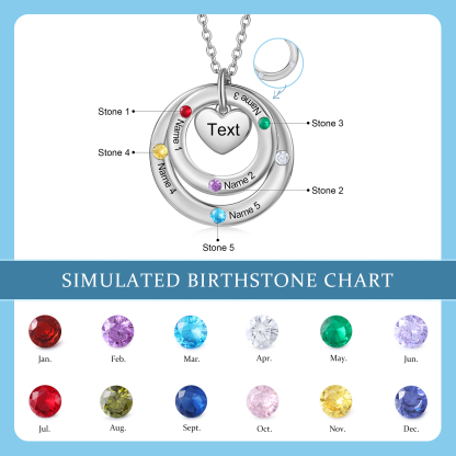 Personalised Necklace Custom 5 Birthstones and Names Jewelry Ideal Mothers' Day Gift | Jessemade