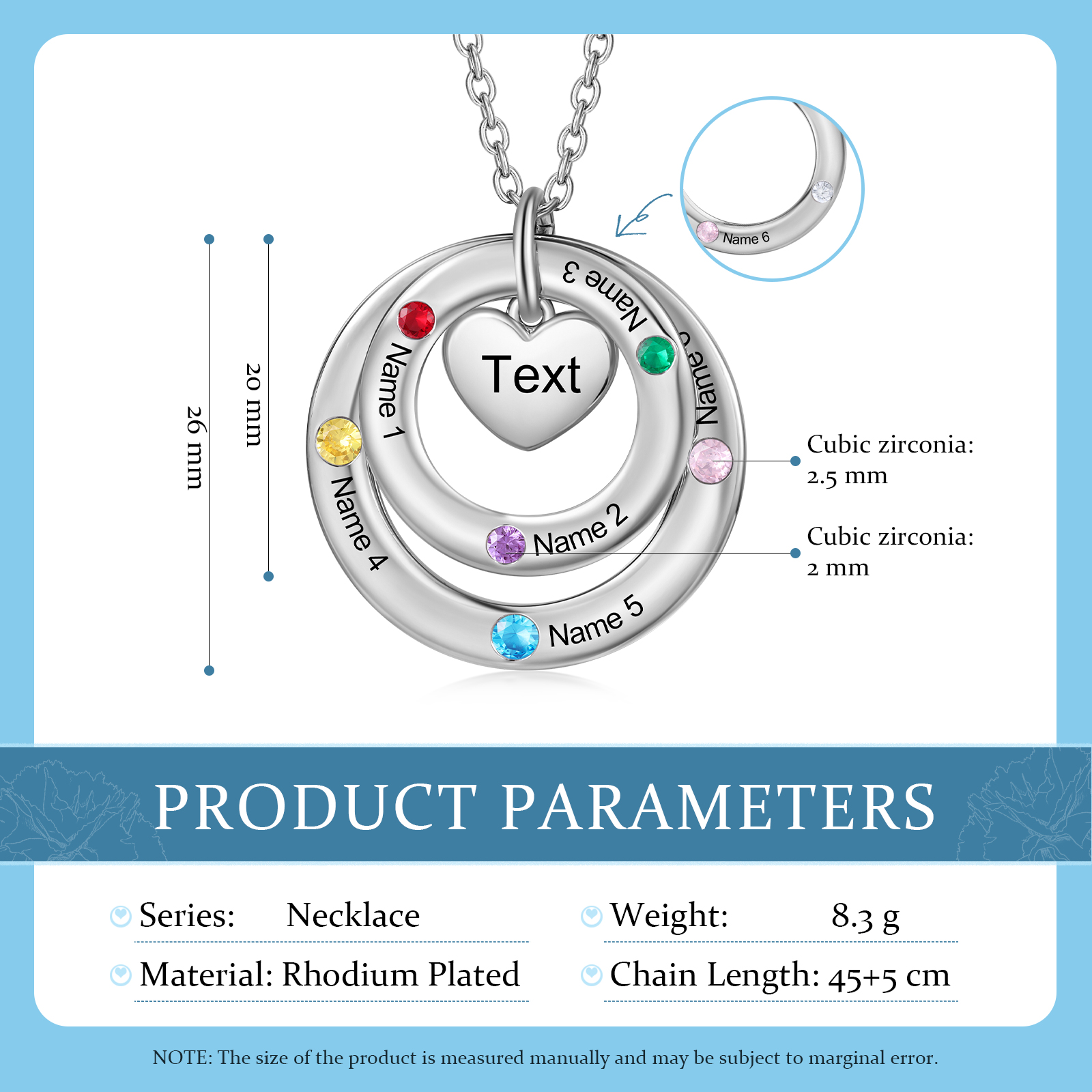 Personalised Necklace Custom 6 Birthstones and Names Jewelry Ideal Mothers' Day Gift | Jessemade