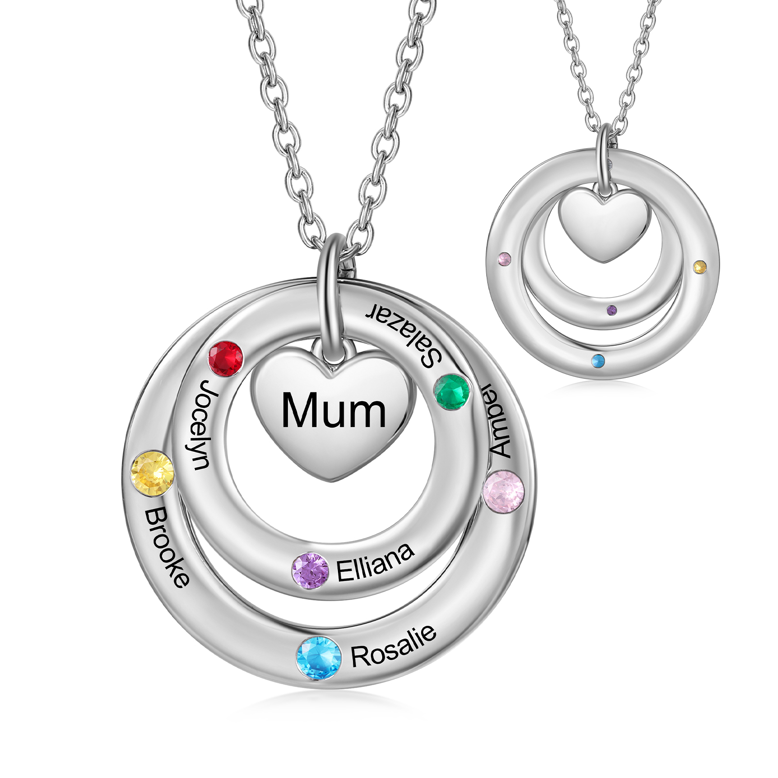 Personalised Necklace Custom 6 Birthstones and Names Jewelry Ideal Mothers' Day Gift | Jessemade