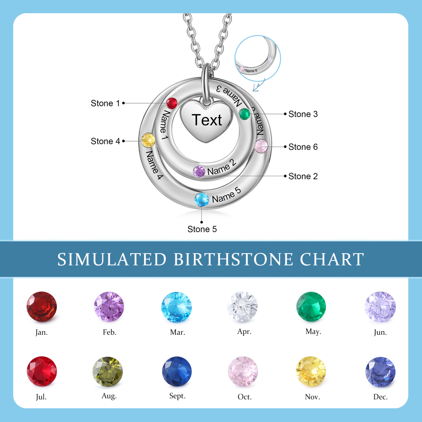 Personalised Necklace Custom 6 Birthstones and Names Jewelry Ideal Mothers' Day Gift | Jessemade
