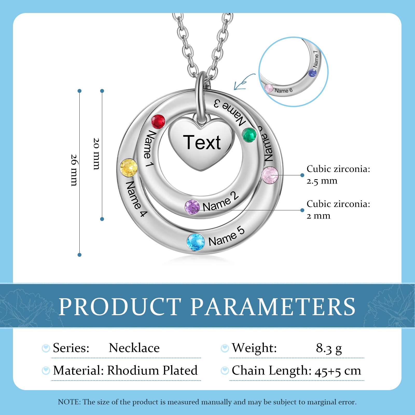 Personalised Necklace Custom 7 Birthstones and Names Jewelry Ideal Mothers' Day Gift | Jessemade