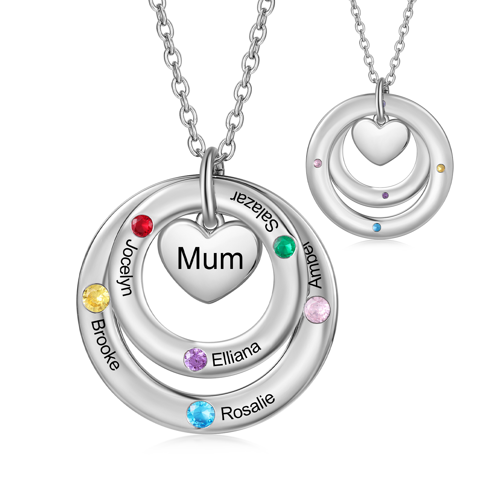 Personalised Necklace Custom 7 Birthstones and Names Jewelry Ideal Mothers' Day Gift | Jessemade