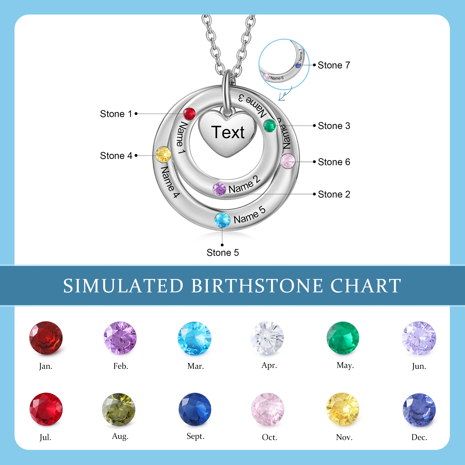 Personalised Necklace Custom 7 Birthstones and Names Jewelry Ideal Mothers' Day Gift | Jessemade