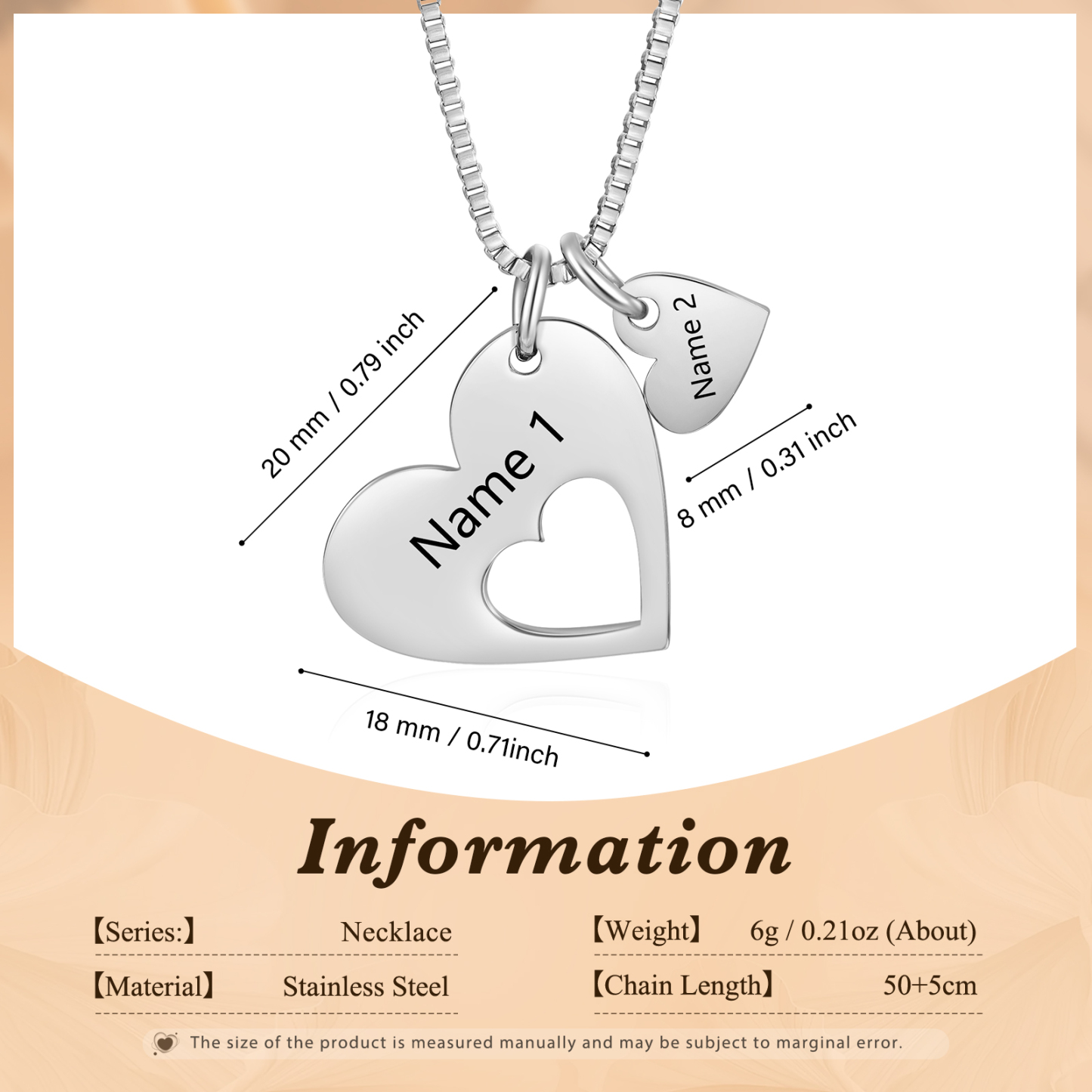 Personalised Necklace Heart Pendant Custom 2-5 Names Jewelry for Mothers' Day Gift | Jessemade