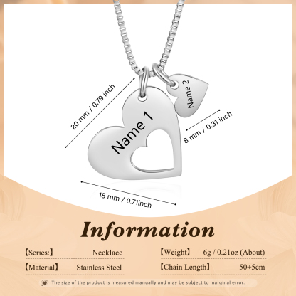 Personalised Necklace Heart Pendant Custom 2-5 Names Jewelry for Mothers' Day Gift | Jessemade
