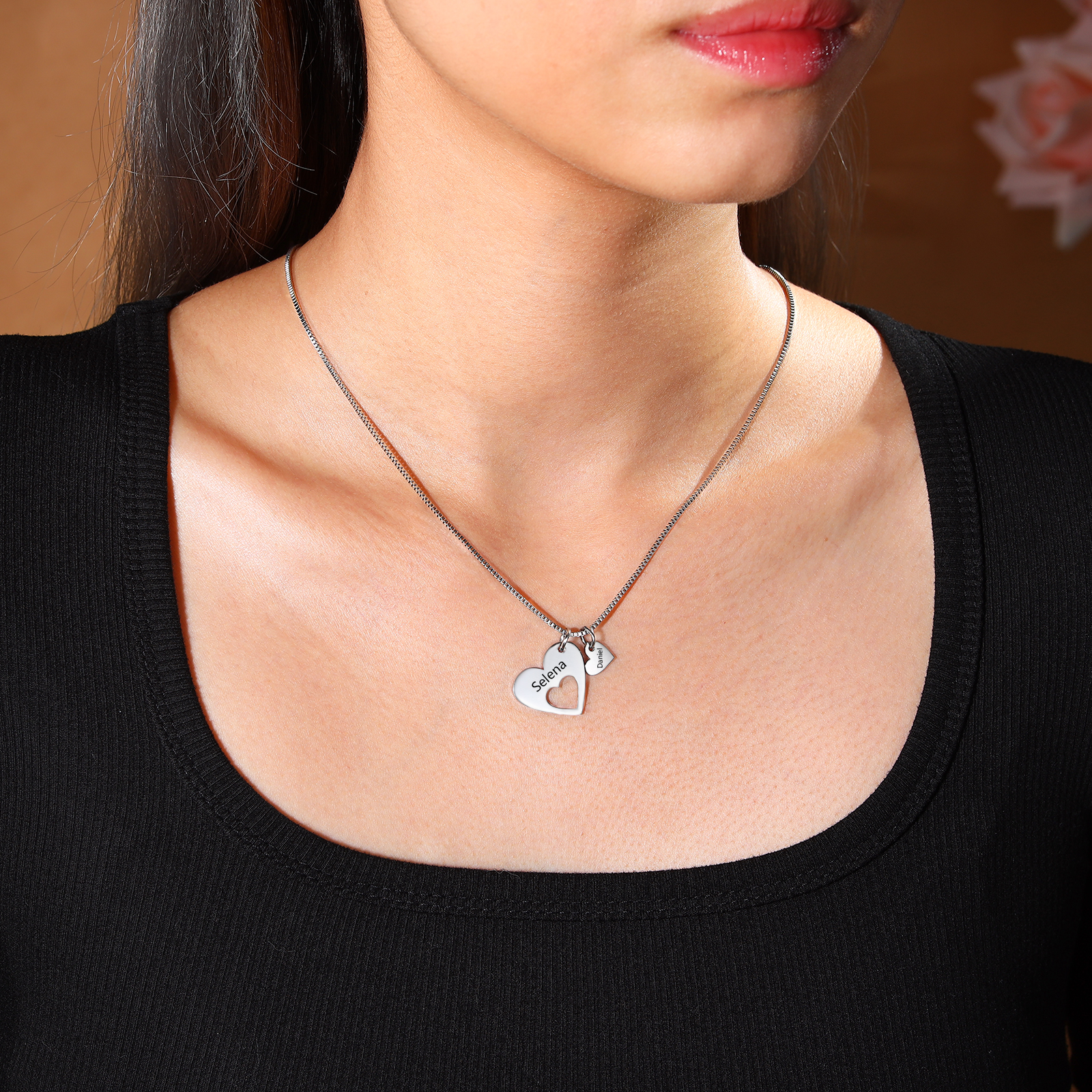 Personalised Necklace Heart Pendant Custom 2-5 Names Jewelry for Mothers' Day Gift | Jessemade