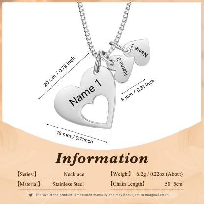 Personalised Necklace Heart Pendant Custom 2-5 Names Jewelry for Mothers' Day Gift | Jessemade