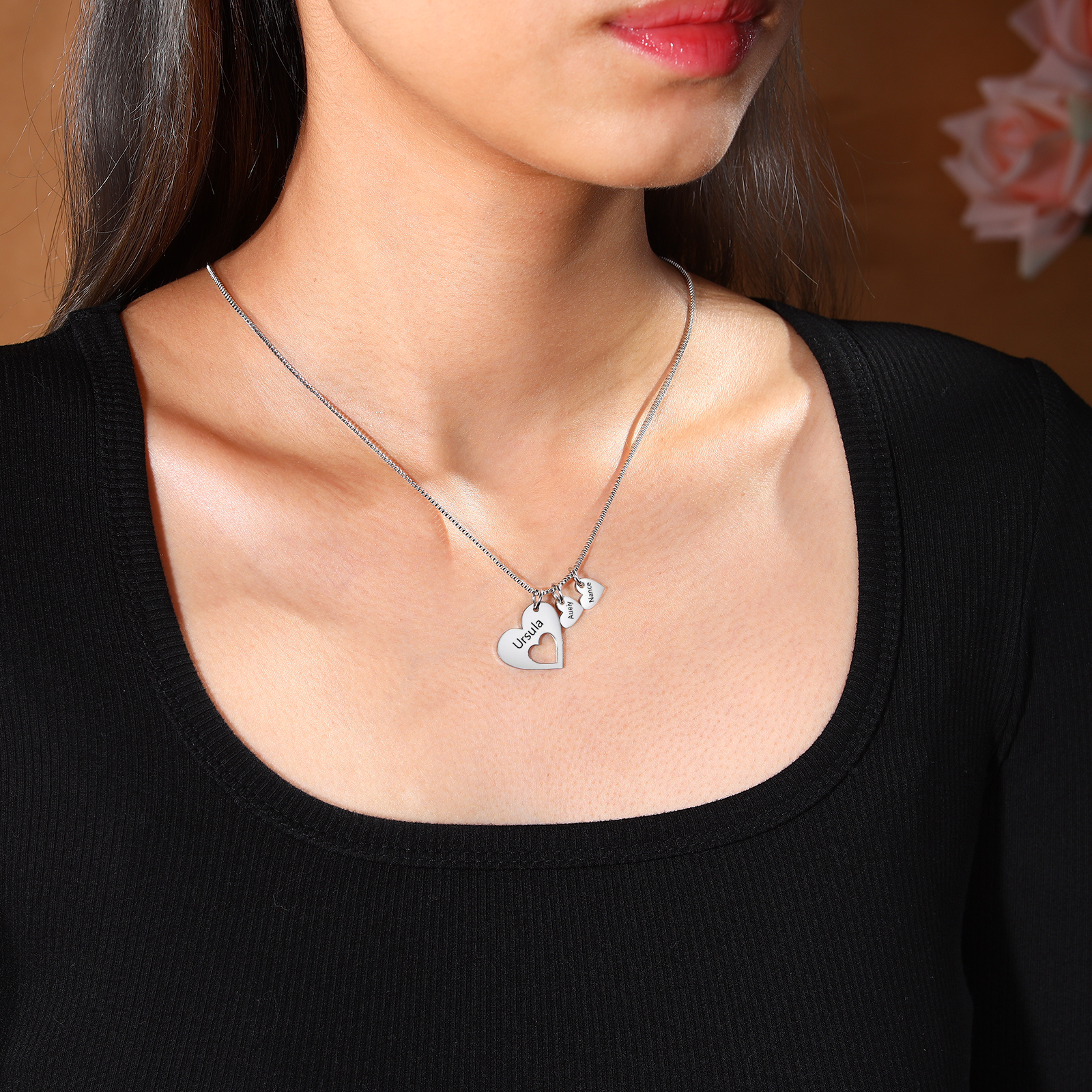 Personalised Necklace Heart Pendant Custom 2-5 Names Jewelry for Mothers' Day Gift | Jessemade