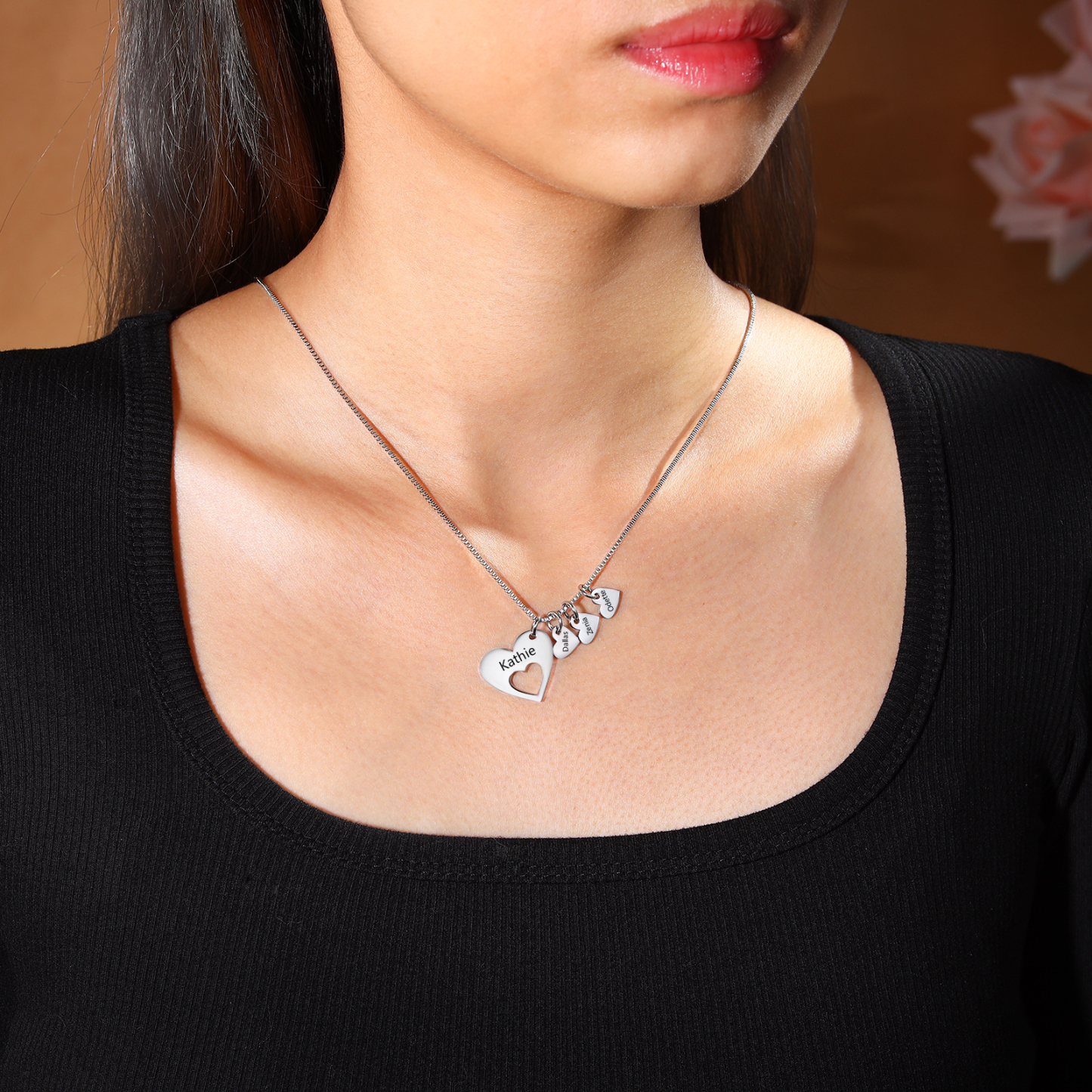 Personalised Necklace Heart Pendant Custom 2-5 Names Jewelry for Mothers' Day Gift | Jessemade