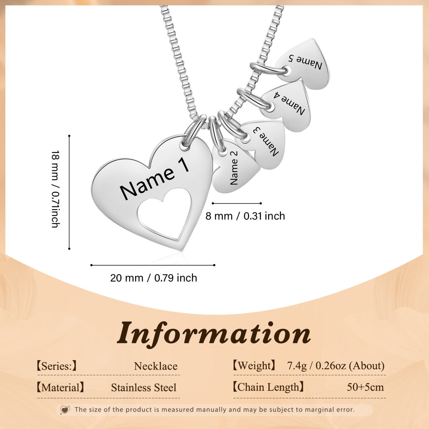 Personalised Necklace Heart Pendant Custom 2-5 Names Jewelry for Mothers' Day Gift | Jessemade