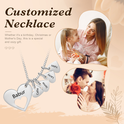 Personalised Necklace Heart Pendant Custom 2-5 Names Jewelry for Mothers' Day Gift | Jessemade