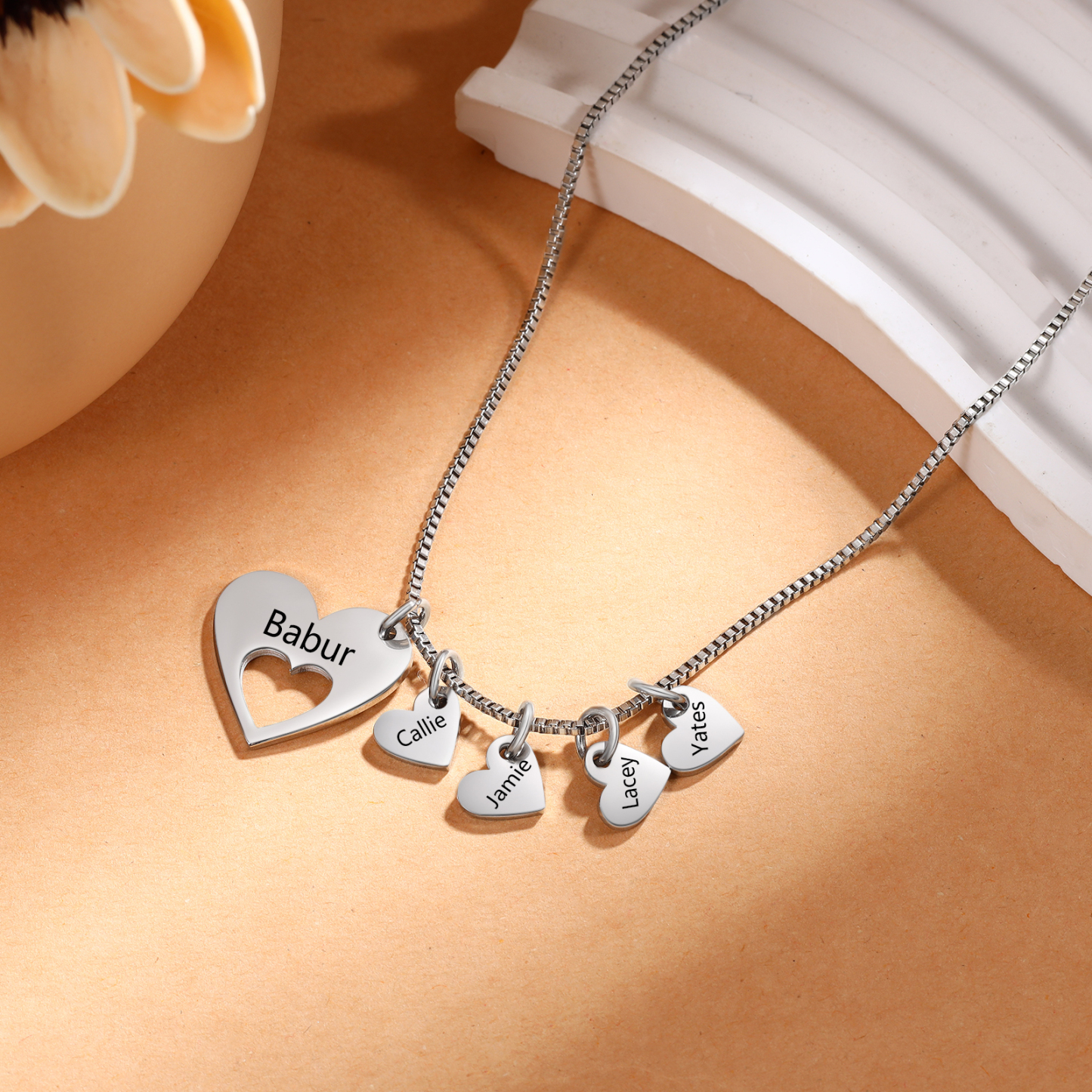Personalised Necklace Heart Pendant Custom 2-5 Names Jewelry for Mothers' Day Gift | Jessemade