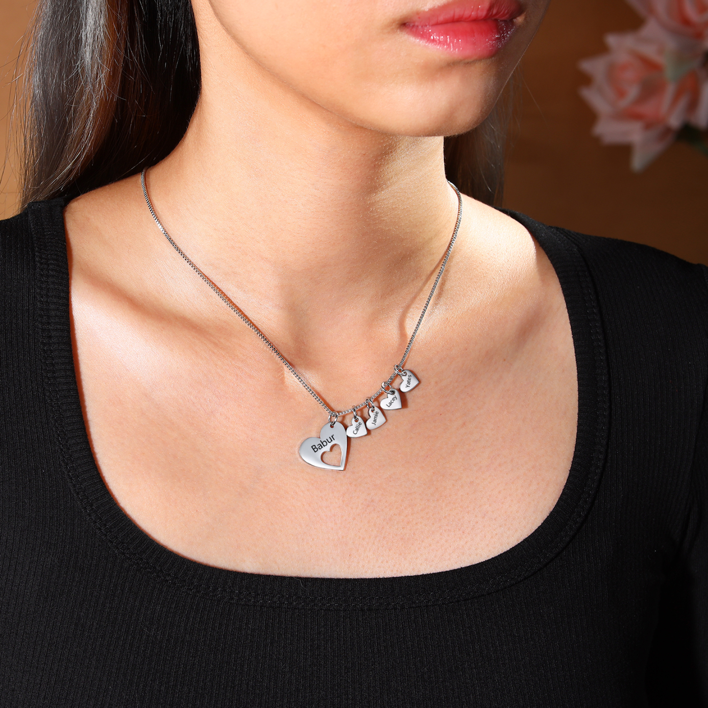 Personalised Necklace Heart Pendant Custom 2-5 Names Jewelry for Mothers' Day Gift | Jessemade