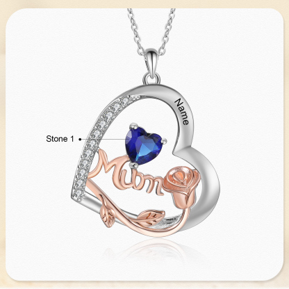 For Mother - Personalised Heart Necklace Custom 1 Birthstone and Name Jewelry Rose Ideal Mothers' Day Gift | Jessemade