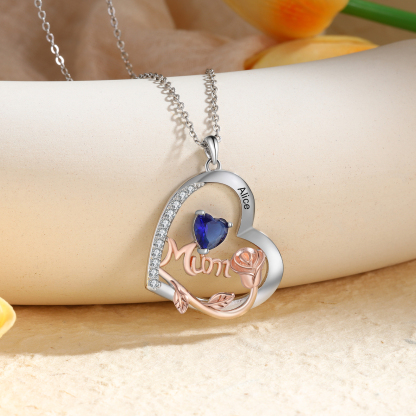 For Mother - Personalised Heart Necklace Custom 1 Birthstone and Name Jewelry Rose Ideal Mothers' Day Gift | Jessemade