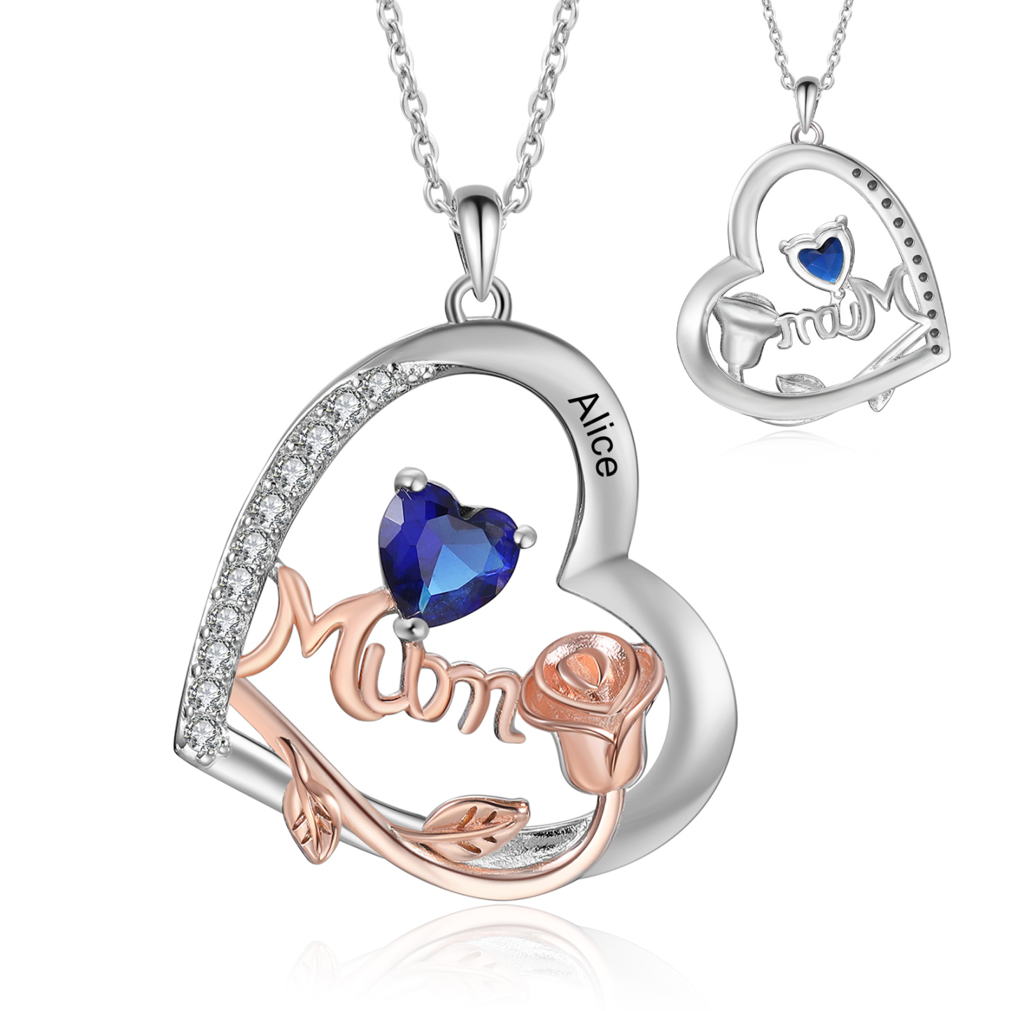 For Mother - Personalised Heart Necklace Custom 1 Birthstone and Name Jewelry Rose Ideal Mothers' Day Gift | Jessemade
