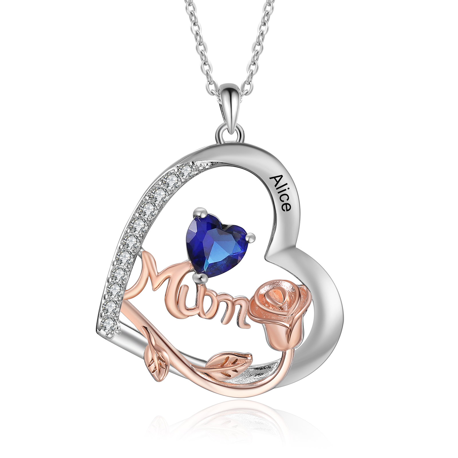 For Mother - Personalised Heart Necklace Custom 1 Birthstone and Name Jewelry Rose Ideal Mothers' Day Gift | Jessemade
