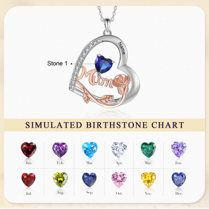 For Mother - Personalised Heart Necklace Custom 1 Birthstone and Name Jewelry Rose Ideal Mothers' Day Gift | Jessemade