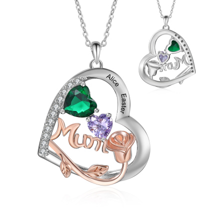 For Mother - Personalised Heart Necklace Custom 2 Birthstones and Names Jewelry Rose Ideal Mothers' Day Gift | Jessemade