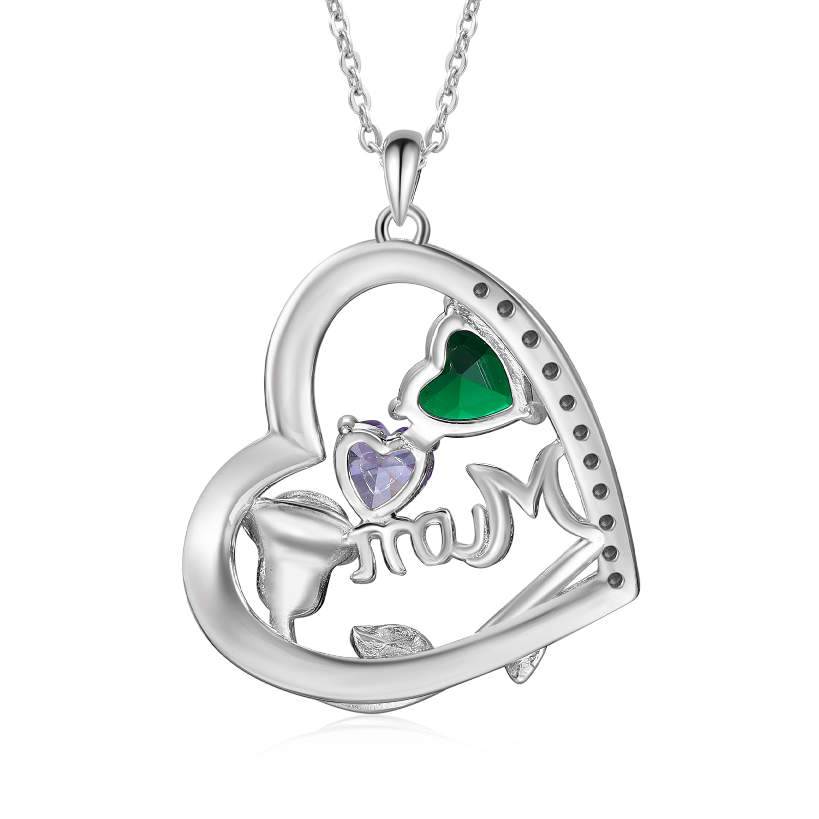 For Mother - Personalised Heart Necklace Custom 2 Birthstones and Names Jewelry Rose Ideal Mothers' Day Gift | Jessemade