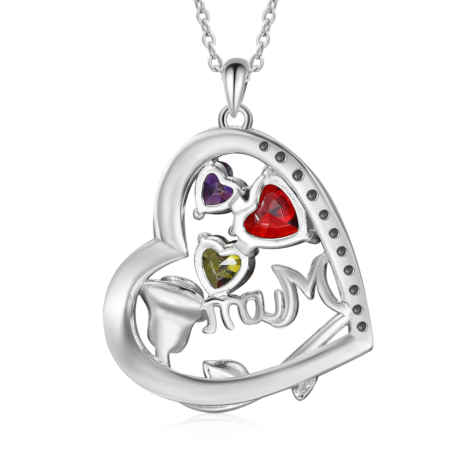 For Mother - Personalised Heart Necklace Custom 3 Birthstones and Names Jewelry Rose Ideal Mothers' Day Gift | Jessemade