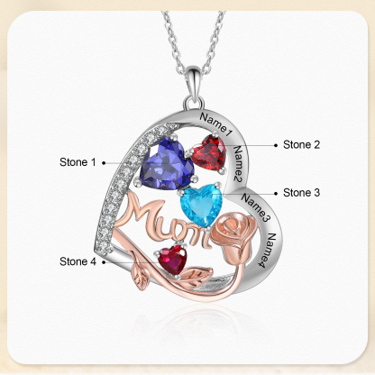 For Mother - Personalised Heart Necklace Custom 4 Birthstones and Names Jewelry Rose Ideal Mothers' Day Gift | Jessemade