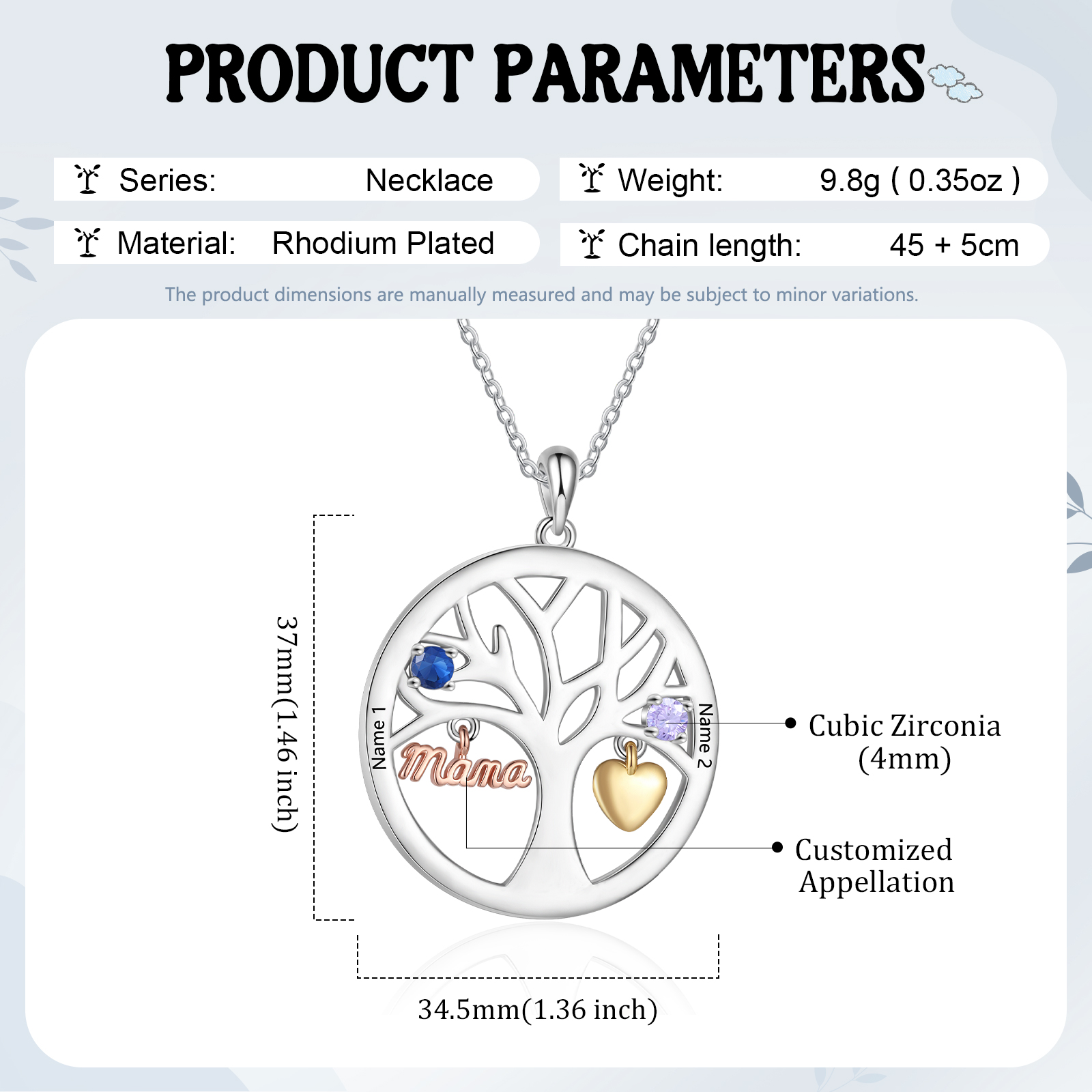 To my Mum/Mom Personalised Family Tree Necklace witn 2 Names and Birthstones Mothers' Day Gift | Jessemade