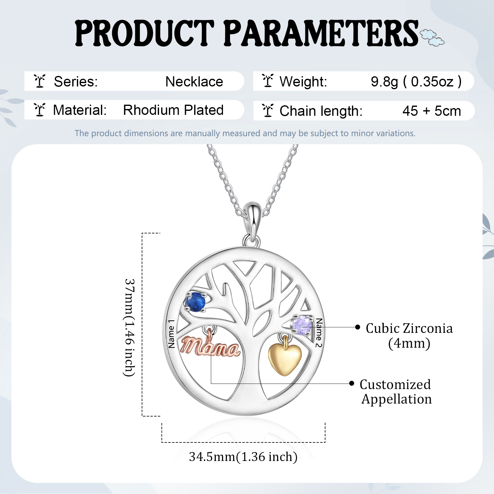 To my Mum/Mom Personalised Family Tree Necklace witn 2 Names and Birthstones Mothers' Day Gift | Jessemade