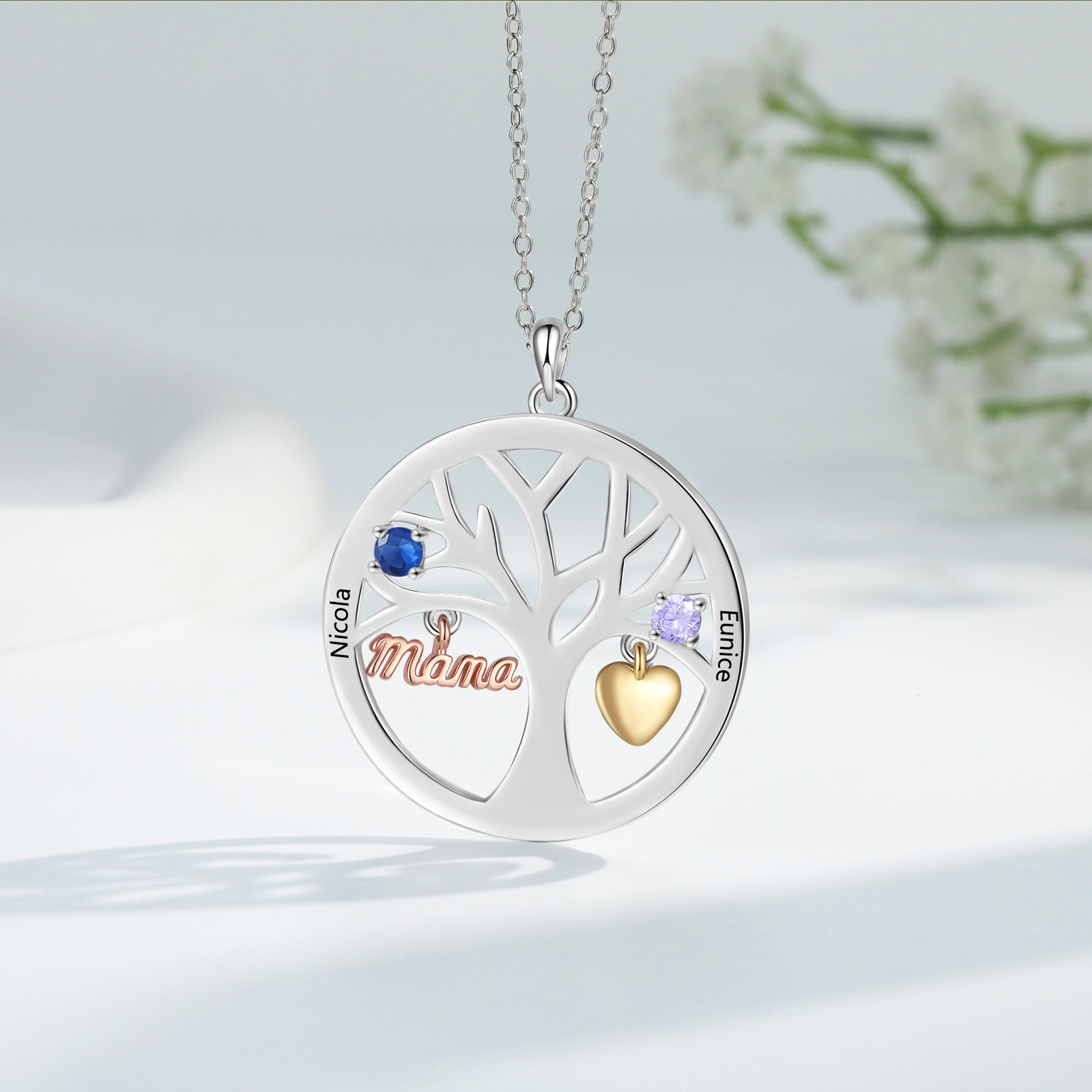 To my Mum/Mom Personalised Family Tree Necklace witn 2 Names and Birthstones Mothers' Day Gift | Jessemade
