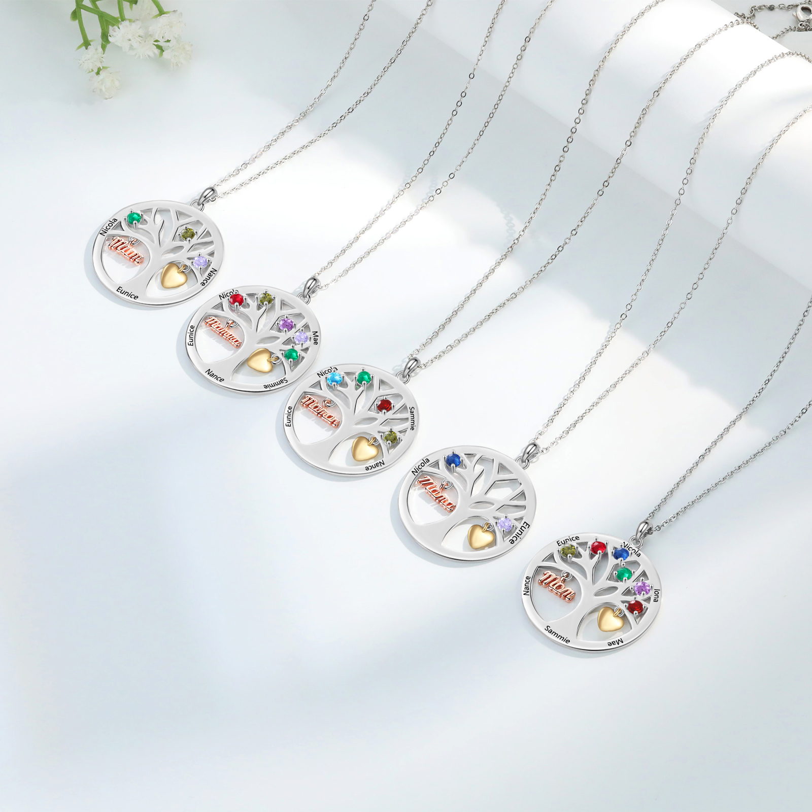 To my Mum/Mom Personalised Family Tree Necklace witn 2 Names and Birthstones Mothers' Day Gift | Jessemade