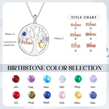 To my Mum/Mom Personalised Family Tree Necklace witn 2 Names and Birthstones Mothers' Day Gift | Jessemade