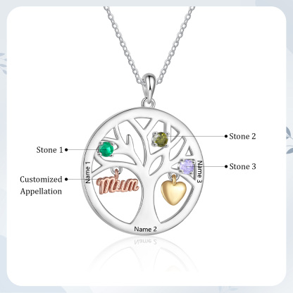 To my Mum/Mom Personalised Family Tree Necklace witn 3 Names and Birthstones Mothers' Day Gift | Jessemade