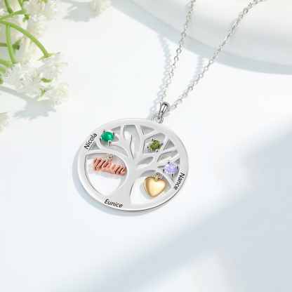 To my Mum/Mom Personalised Family Tree Necklace witn 3 Names and Birthstones Mothers' Day Gift | Jessemade
