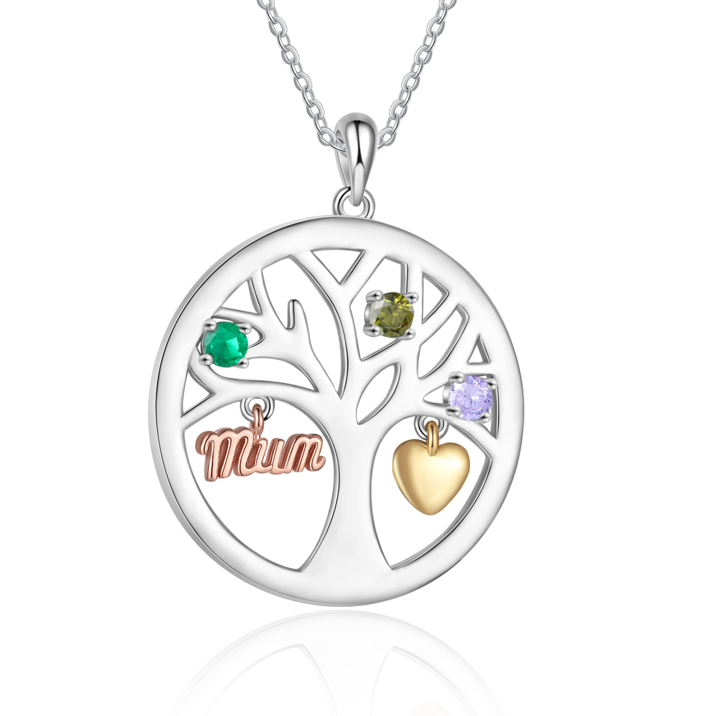 To my Mum/Mom Personalised Family Tree Necklace witn 3 Names and Birthstones Mothers' Day Gift | Jessemade