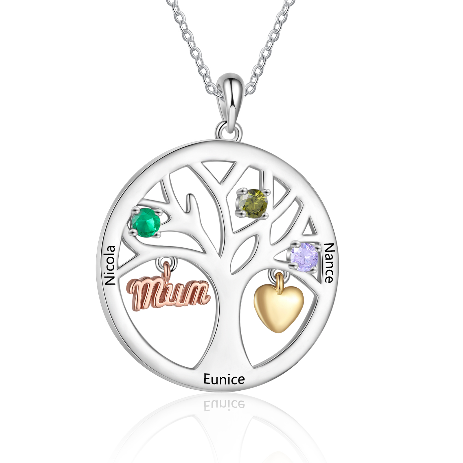 To my Mum/Mom Personalised Family Tree Necklace witn 3 Names and Birthstones Mothers' Day Gift | Jessemade
