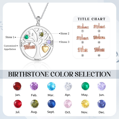 To my Mum/Mom Personalised Family Tree Necklace witn 3 Names and Birthstones Mothers' Day Gift | Jessemade