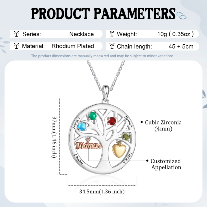 To my Mum/Mom Personalised Family Tree Necklace witn 4 Names and Birthstones Mothers' Day Gift | Jessemade