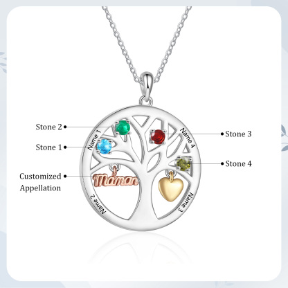 To my Mum/Mom Personalised Family Tree Necklace witn 4 Names and Birthstones Mothers' Day Gift | Jessemade